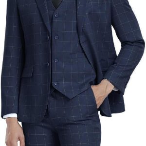 Men's Suits 3 Piece Slim Fit Dress Tuxedo for Men Two Button Solid Jacket Vest Pants Set